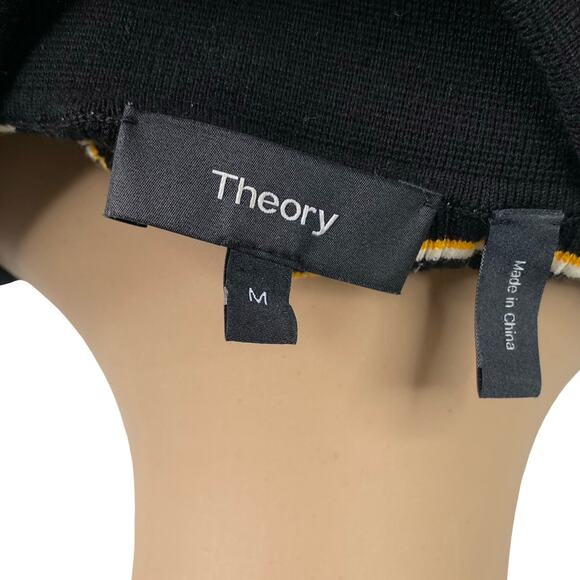 Theory Hudson Irregular Rib Dress M Black Ivory Gold Stripe Polo Collar Mini - Picture 11 of 12